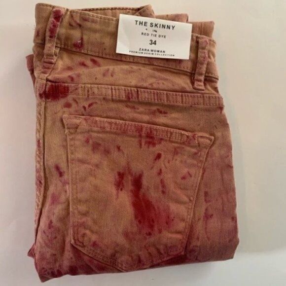 Zara Red Tie Dye Skinny Jeans NWT - Picture 3 of 15